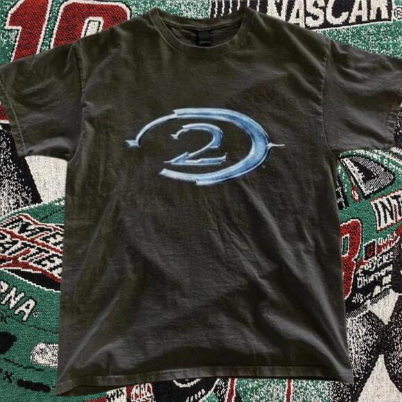 Tops - Black Halo 2 Promo Tee With Blue Logo Gaming S Reprind
